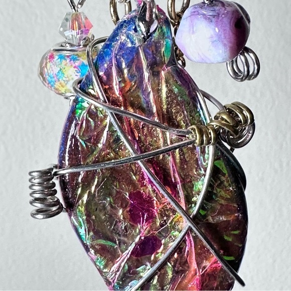 Collage Brooch Artisan Multicolor Wire-Wrapped Pin handmade - Picture 10 of 15